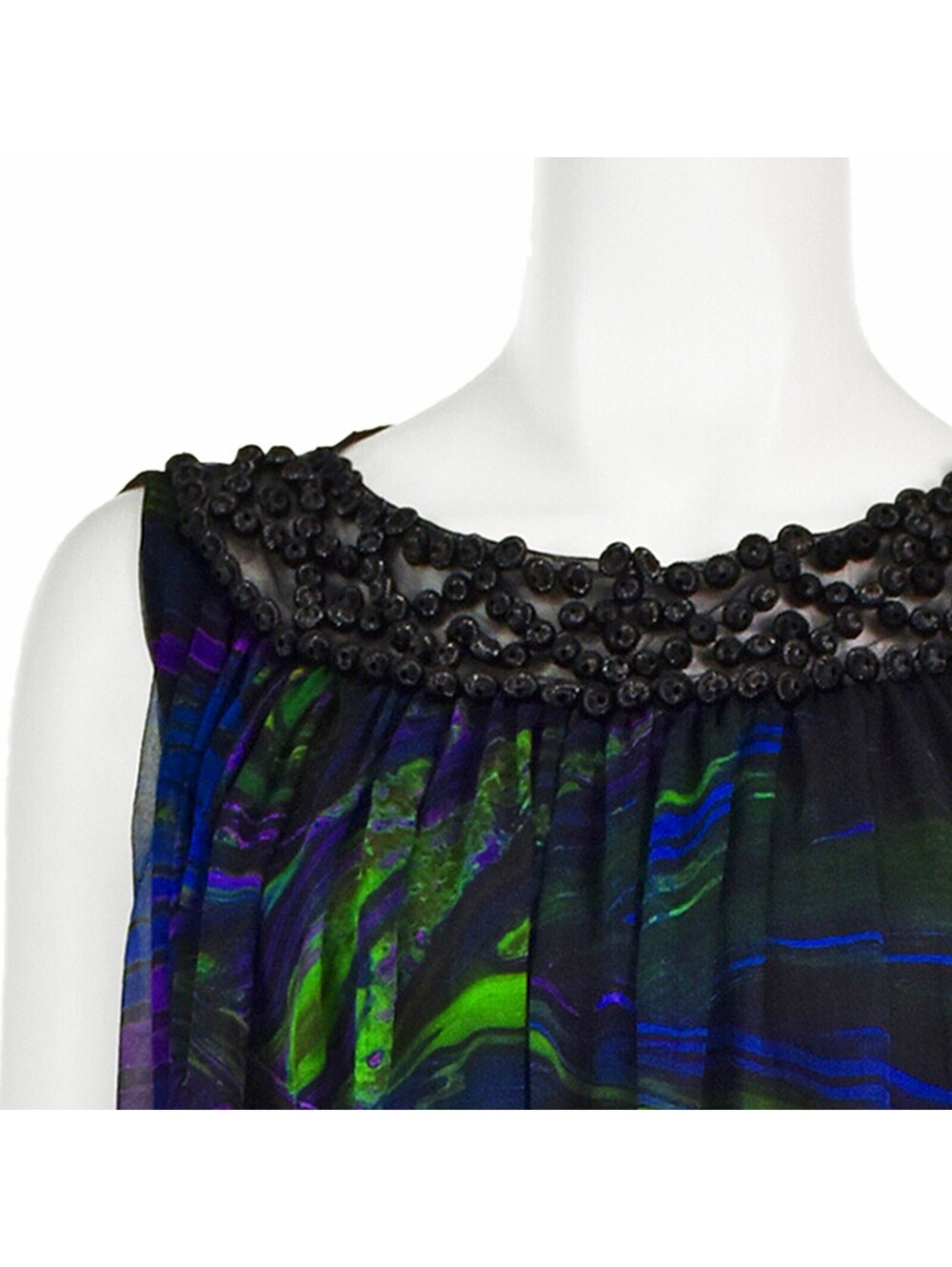 ALBERTA FERRETTI Colorful Silk Chiffon Mini Tent Dress w Beaded Neckline, SZ 6 - Picture 3 of 8